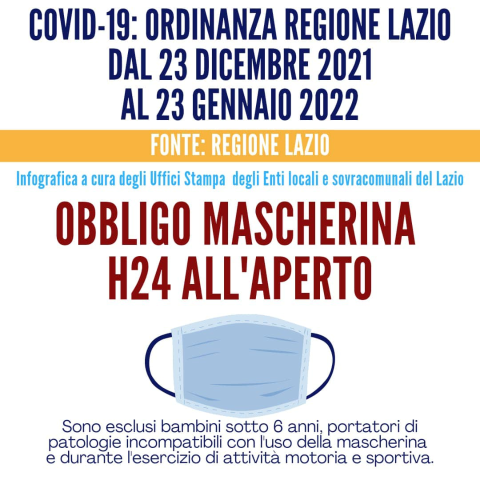 Ordinanza Regione Lazio: obbligo di mascherina all'aperto
